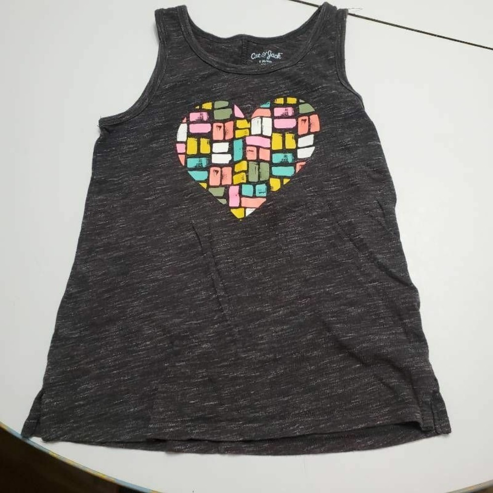 Cat & Jack Girls Tank Top Black Heathered Heart Scoop Neck Pullover S 6-6X